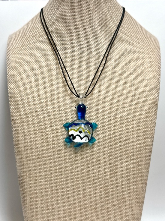 Hand Crafted Jewelry - Handmade Glass Turtle Pendant Necklace Blue Lampwork Ocean Jewelry